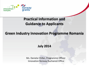 2nd Call Practical Info - Programme Area Green Industry Innovation
