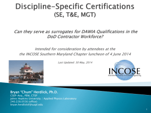 Professional Certifications - INCOSE Southern Maryland Chapter