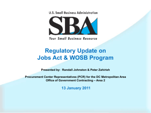 SBA 2011 Regulatory Update for Jobs Act and WOSB Program as of