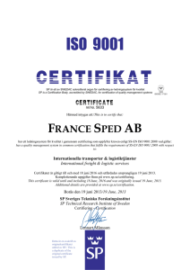 This is to certify that: FRANCE SPED AB