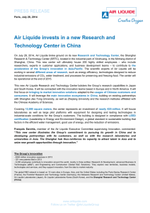 Air Liquide invests in new Research and Technology Center in China