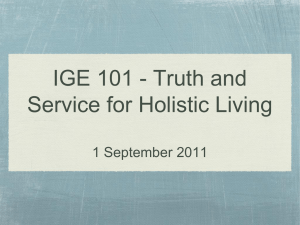 IGE 101 - Truth and Service for Holistic Living 27