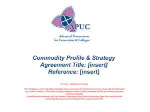 Commodity Profile and Strategy