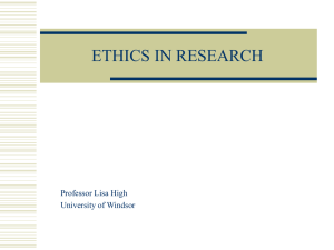 ETHICS IN RESEARCH - University of Windsor