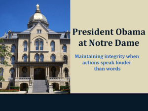President Jenkins`s 2005 inaugural address, calling Notre Dame