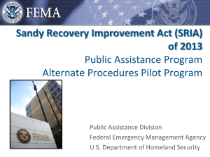 Sandy Recovery Improvement Act (SRIA) of 2013