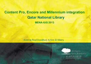 Content Pro, Encore and Millennium Integration - MENA-IUG