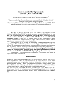 Actual checklist of Tardigrada species (2009-2014, Ver. 27: 31-10