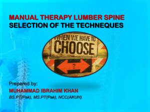MANUAL THERAPY LUMBER SPINE SELECTION OF THE