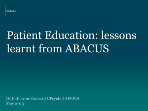 Patient Education: lessons learnt from ABACUS, Dr Katharine Barnard