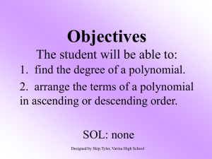 Degree and Order of Polynomials