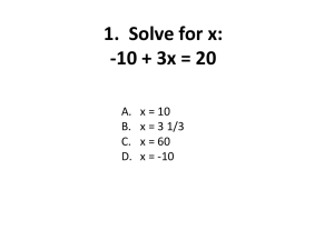 Solve for x: -10 + 3x = 20