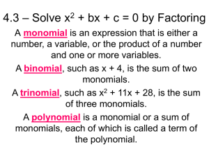 4.3 – Solve x2 + bx + c = 0 by Factoring