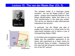 Lecture 15. The van der Waals Gas (Ch. 5)