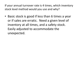 If your annual turnover rate is 4 times, which inventory stock level
