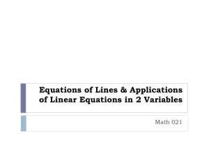 Equations of Lines, Applications of Lines & Slopes