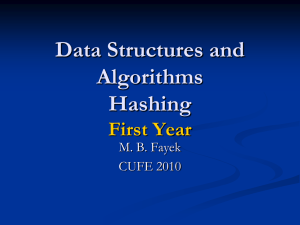 Data Structures and Algorithms Hashing First Year