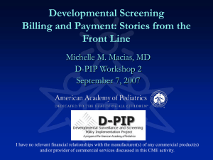Developmental Screening Billing and Payment
