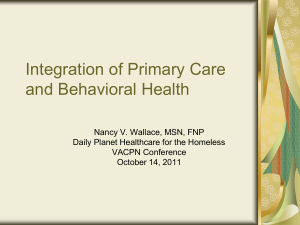 Integration of Primary Care and Behavioral Health