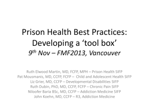 Prison Health Best Practices – Developing a Tool Box