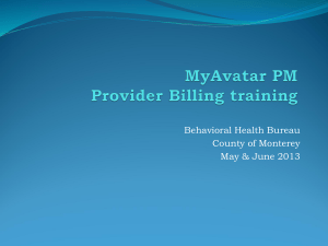 myAvatar PM Provider training - Monterey County Health Department