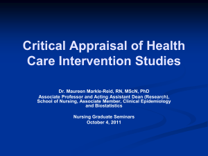 Critical Appraisal Criteria for Health Care Intervention Studies