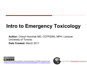 Intro toToxicology - Global Emergency Health Medicine