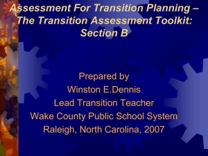 Assessment For Transition Planning – The Transition Assessment