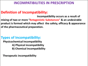 INCOMPATIBILITIES IN PRESCRIPTION Definition of Incompatibility