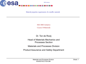 Material properties requirements, for metallic materials
