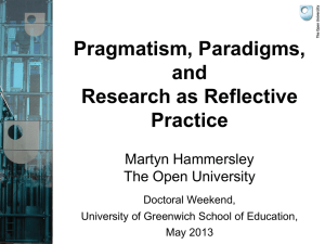 Pragmatism, paradigms and research as reflective