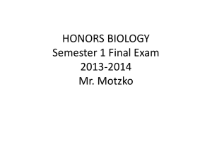 HONORS BIOLOGY Semester 1 Final Exam 2013
