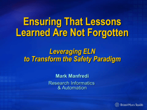 Ensuring Lessons Learned Are Not Forgotten, Leveraging ELN to