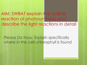 AIM: SWBAT explain the overall reaction of photosynthesis and