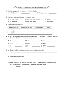 Worksheet on atomic structure and bonding