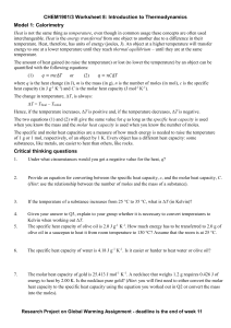 CHEM1901/3 Worksheet 8: Introduction to Thermodynamics Model 1