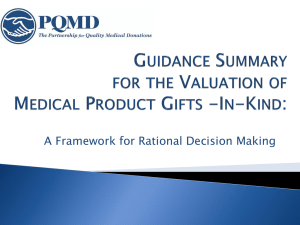 Guidance Summary for the Valuation of Medical Product Gifts -In