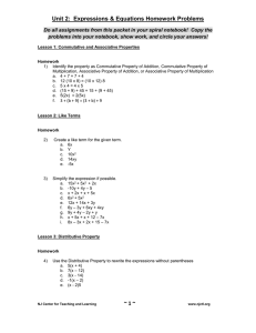 Unit 2: Expressions & Equations Homework Problems