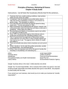 Principles of Business, Marketing & Finance Chapter 4 Study Guide