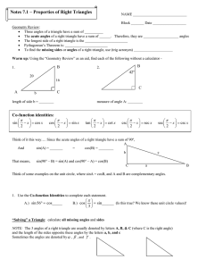 Notes 7.1 – Properties of Right Triangles