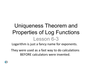 Uniqueness Theorem and Properties of Log Functions