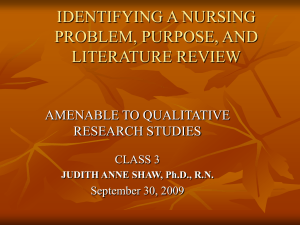 identifying a nursing problem, purpose, and literature review