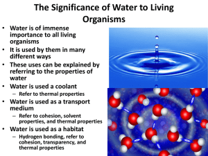 The Significance of Water to Living Organisms