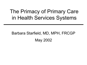 The Primacy of Primary Care in Health Services Systems