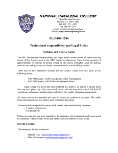 PLG-109-1206 Professional responsibility and Legal Ethics Syllabus