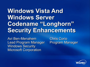 Windows Vista and Windows Server Codename "Longhorn" Security