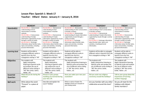 Lesson Plan: Spanish 1: Week 17 Teacher: Dillard Dates: January 4