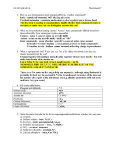 CH 115 Fall 2015Worksheet 7 How do you distinguish an ionic
