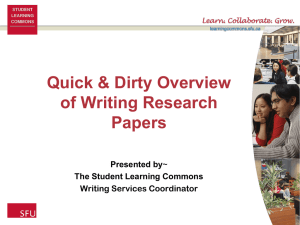 Quick & Dirty Overview of Writing Research Papers