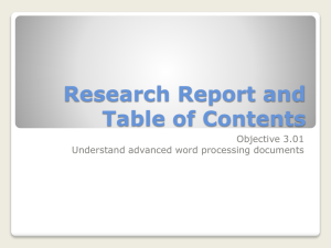 Research Report and Table of Contents